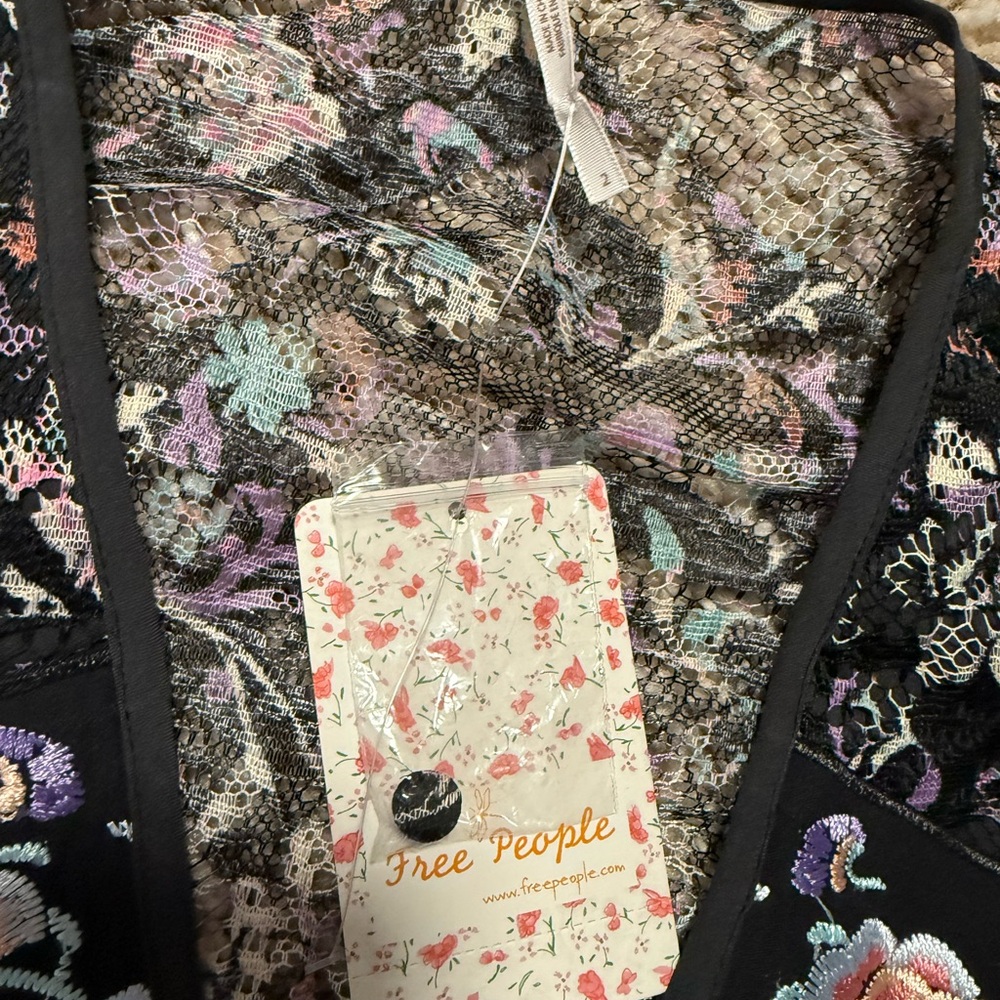 NWT Free People Black Floral Dress - Picture 8 of 9